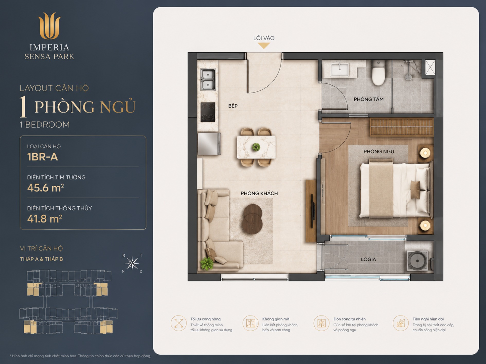 Layout căn hộ Studio và 1PN+ Imperia Sensa Park