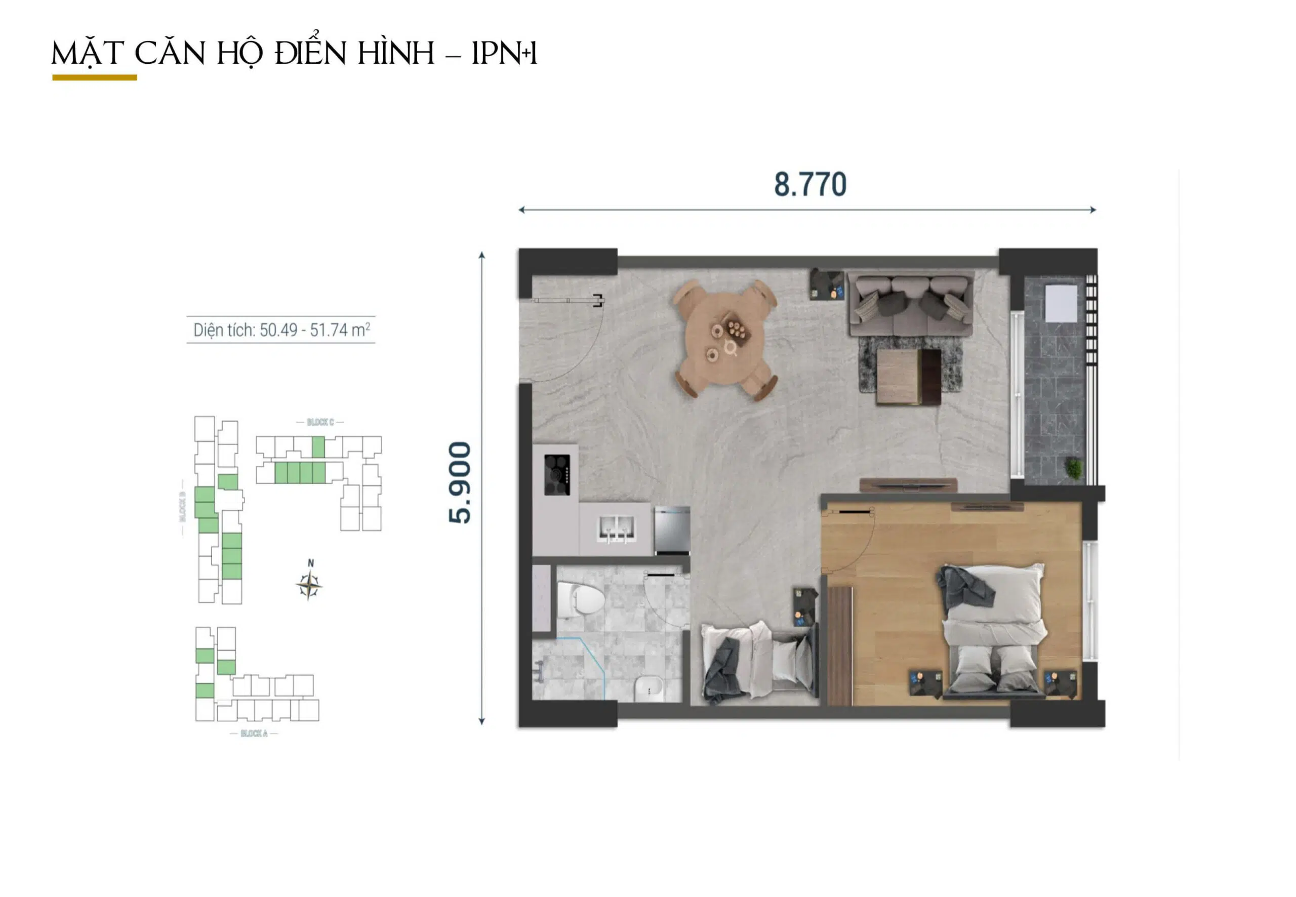Căn 1PN Imperia Sensa Park cho người độc thân và cặp đôi

