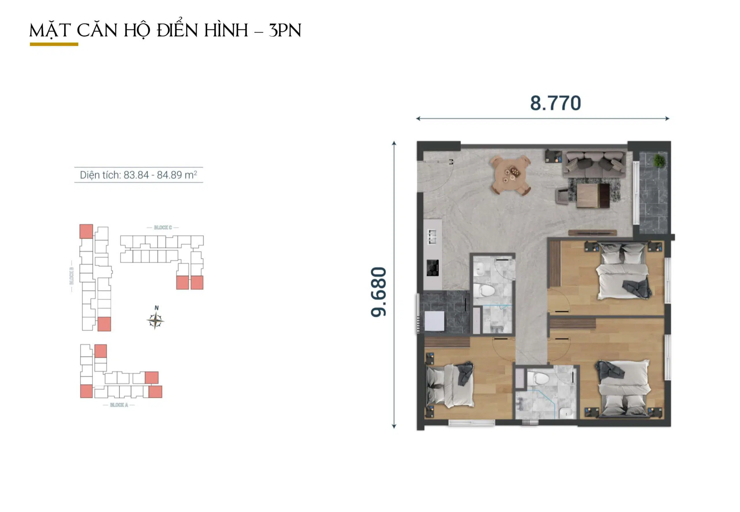 Căn 3PN Imperia Sensa Park cho gia đình nhiều thành viên
