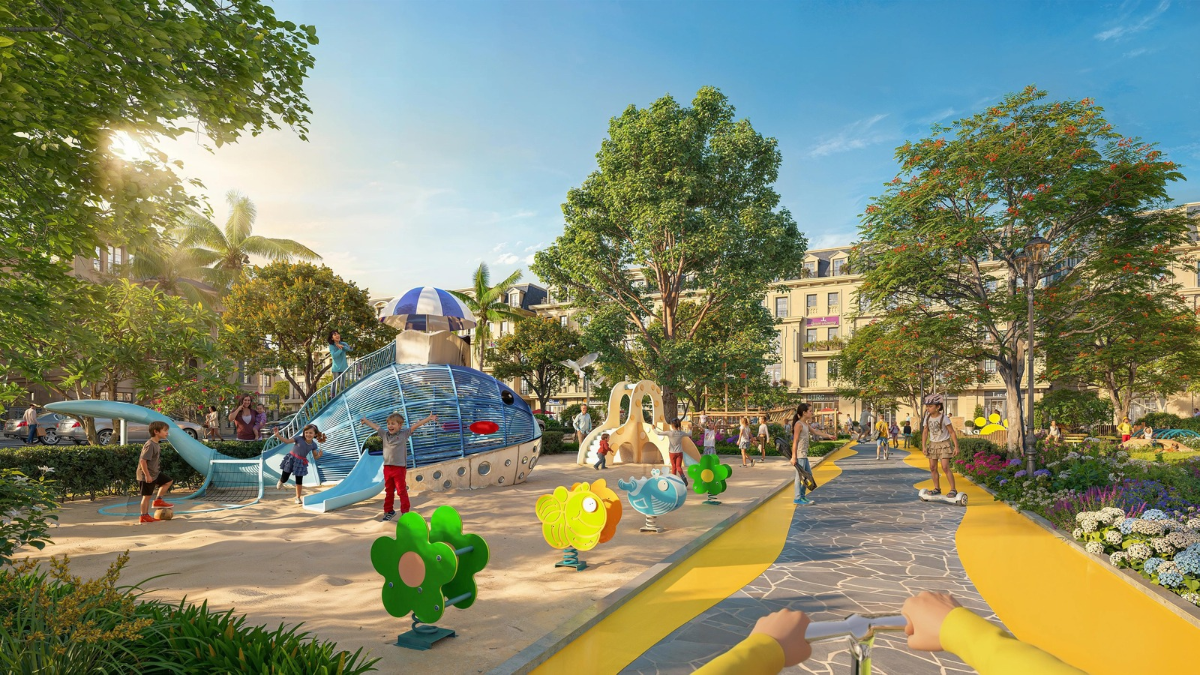 Khu vui chơi trẻ em Bcons Central Park với thiết bị vận động và không gian ngoài trời.