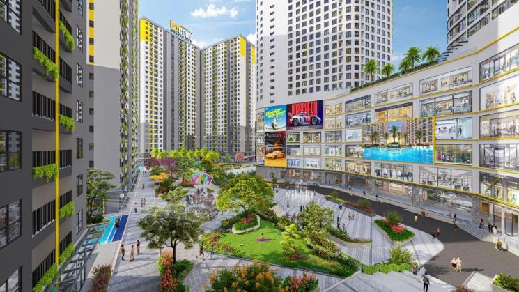 Công viên xanh nội khu Bcons Central Park với đường dạo bộ và cảnh quan cây xanh.