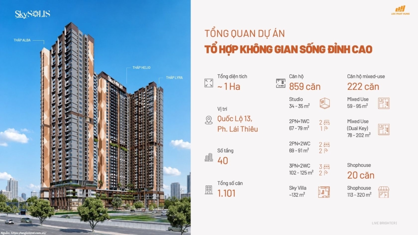 Tổng quan Sky Solis với phối cảnh dự án và không gian xung quanh