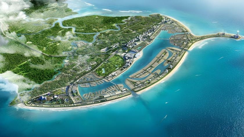 Phối cảnh tổng thể khu đô thị Vinhomes Green Paradise Cần Giờ với không gian ven biển, hệ thống đường giao thông và các phân khu chức năng, minh họa vai trò của vị trí đối với giá trị sử dụng.